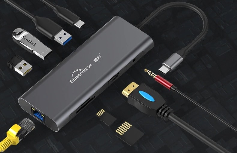 9 In 1 Type C Hub Rj45 Charger Expansion Docking Station 4K HDMI Multi Adapter
